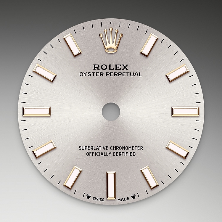 The dial of a Rolex Oyster Perpetual