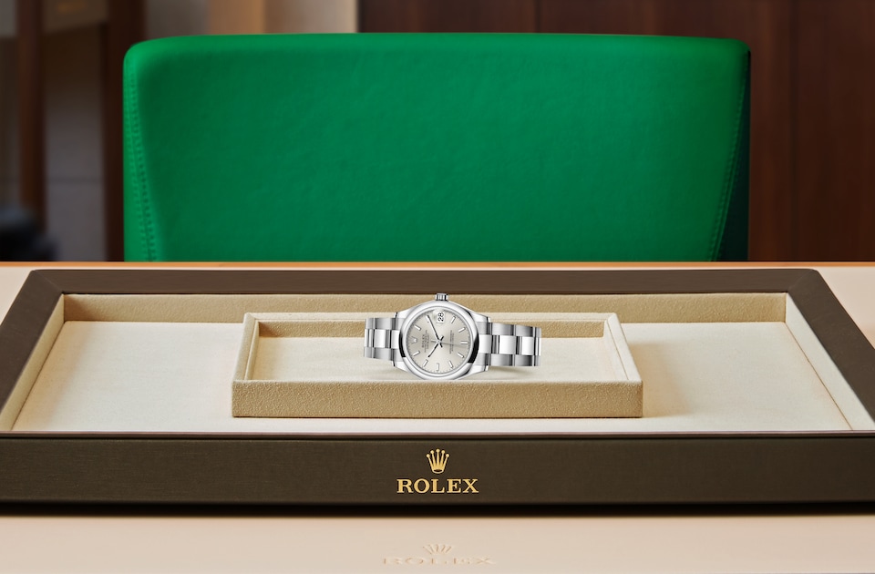 Rolex Datejust 31 displayed on a tray