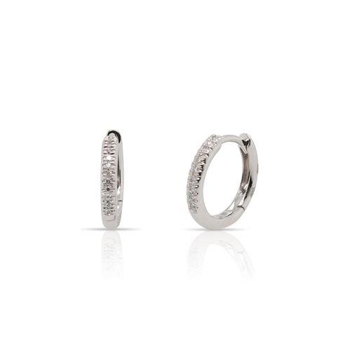 This pair of diamond huggy hoop earrings by Rafael is crafted from 14k white gold and features 0.07 total carats of diamonds.