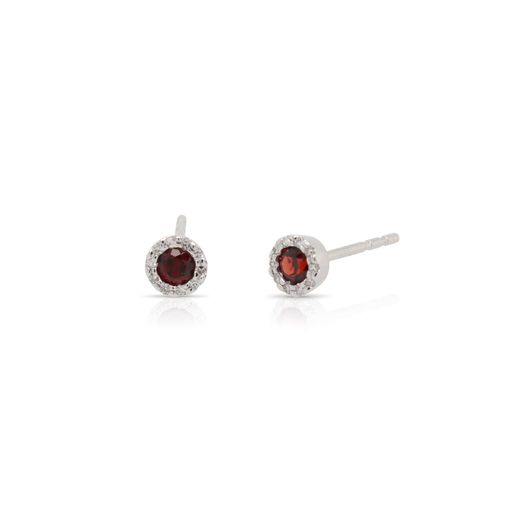 This pair of garnet and diamond earrings by Rafael is crafted from 14k white gold and features 0.26 total carats of round garnets and 0.07 total carats of diamonds around the halo.