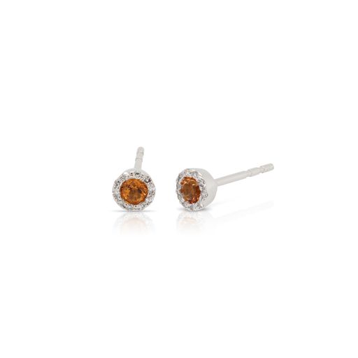This pair of citrine and diamond stud earrings by Rafael is crafted from 14k white gold and features 0.26 total carats of citrine and 0.07 total carats of diamonds around the halo.