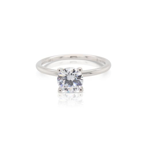 This diamond engagement ring mounting by Sylvie is crafted from 14k white gold and is for a 1.00 carat diamond. The center diamond is chosen separately.