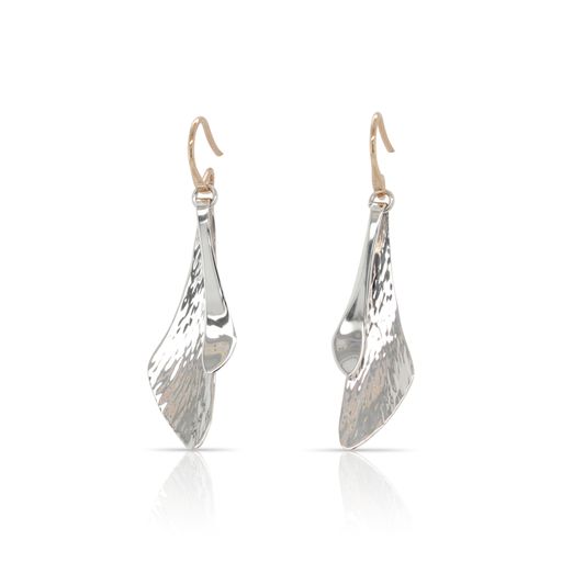 This pair of Samara earrings by Ed Levin is crafted from sterling silver with 14k yellow gold hooks and features a textured pattern.