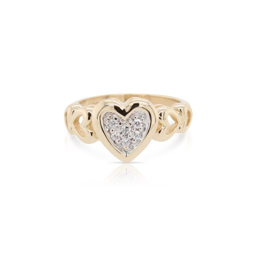 This pave diamond heart ring is crafted from 14k yellow gold and features 0.06 total carats of diamonds.