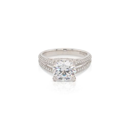 This diamond engagement ring mounting by Sylvie is crafted from 14k white gold and features 0.49 total carats of diamonds along the sides. The center diamond is chosen separately.