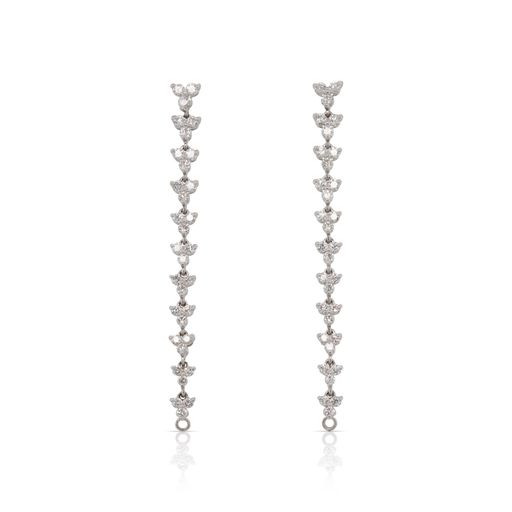 This pair of dangle earrings by Roberto Coin is crafted from 18k white gold and features 1.88 total carats of diamonds and are able to convert from long dangle earrings to shorter earrings.