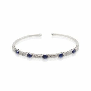 This sapphire and diamond bracelet by Spark Creations is crafted from 18k white gold and features 1.15 total carats of sapphires and 0.84 total carats of diamonds.