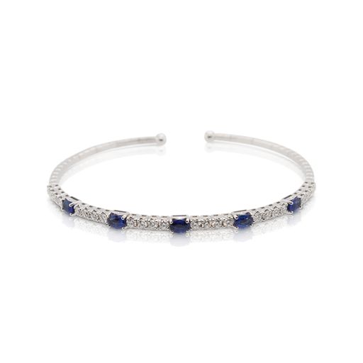 This sapphire and diamond bracelet by Spark Creations is crafted from 18k white gold and features 1.15 total carats of sapphires and 0.84 total carats of diamonds.