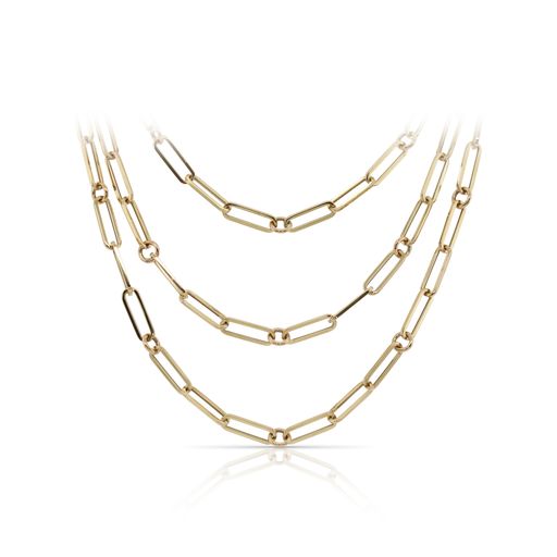 This paperclip necklace by Roberto Coin is crafted from 18k yellow gold and features 0.08 total carats of diamonds.