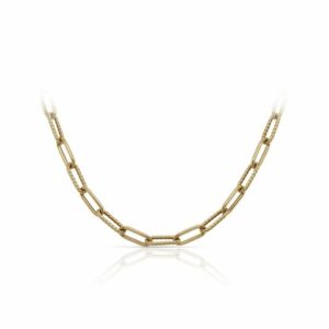 This paperclip chain by Roberto Coin is crafted from 18k yellow gold and features shiny elongated links and is 22 inches long.