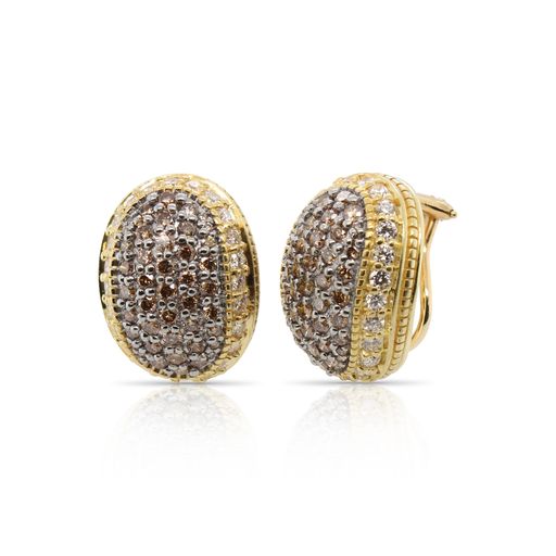This pair of diamond earrings by Judith Ripka is crafted from 18k yellow gold and features 2.28 total carats of diamonds.