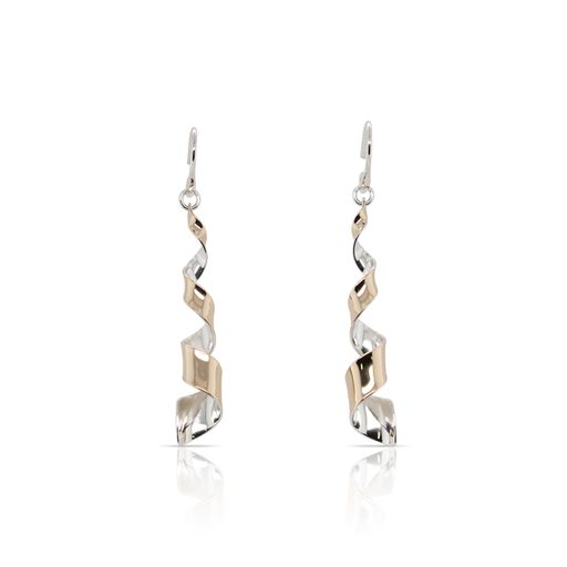 This pair of dangle earrings by Ed Levin is crafted from sterling silver and 14k yellow gold and features a twist.