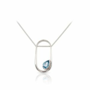 This Paragon necklace by Ed Levin is crafted from sterling silver and features a pear shaped blue topaz.