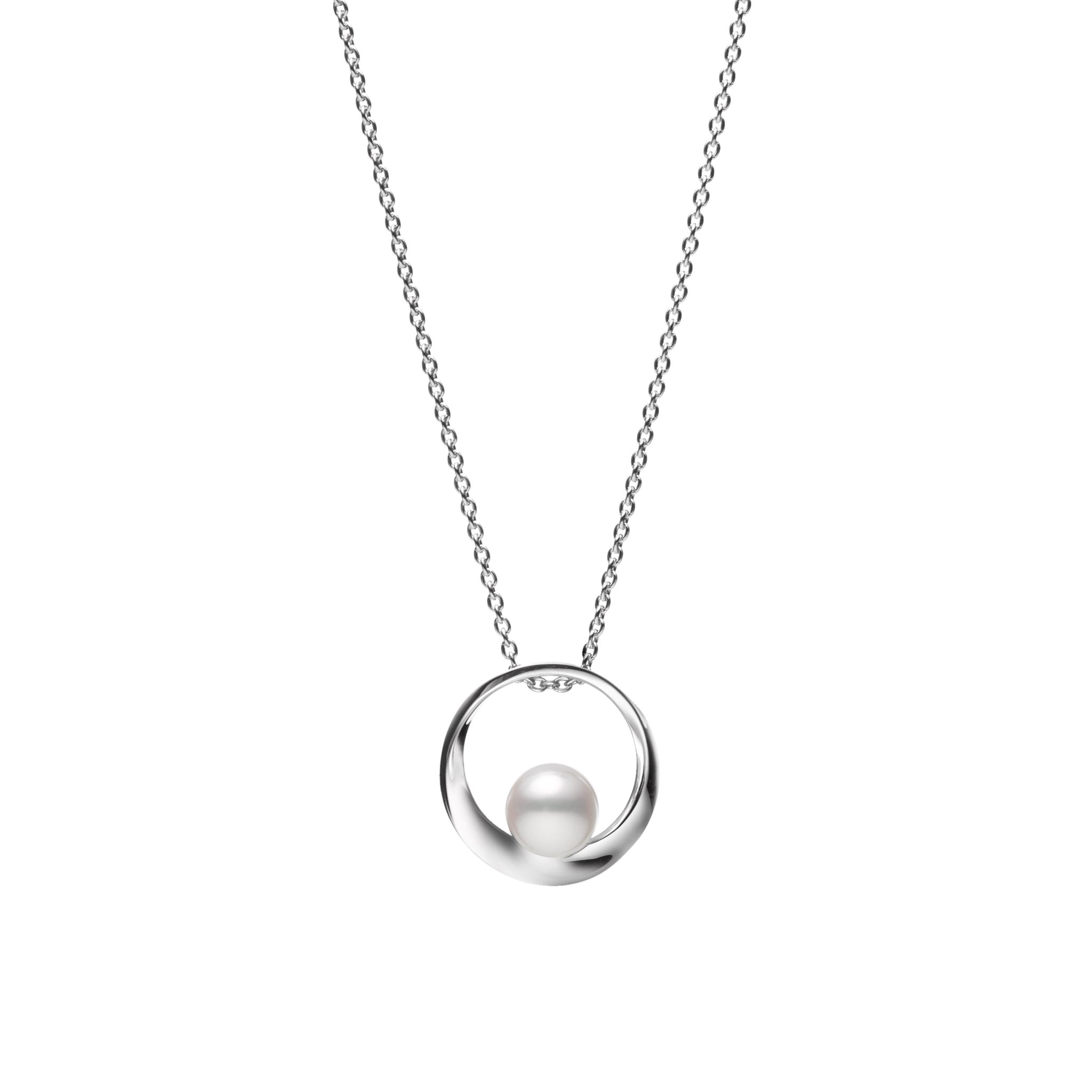 This pearl teardrop cradle necklace by Mikimoto is crafted from 18k white gold and features a 6.5mm Akoya pearl.