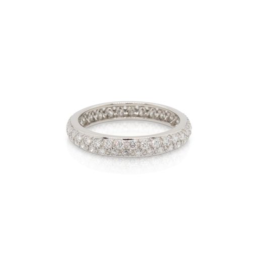 This double row eternity band is crafted from platinum and features 0.77 total carats of diamonds.
