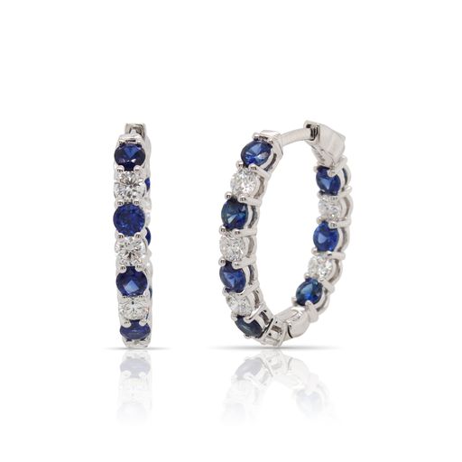 162903Sapphire and Diamond Oval Hoop Earrings