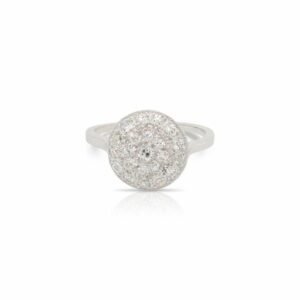 This diamond cluster ring is crafted from 14k white gold and features 0.50 total carats of diamonds.