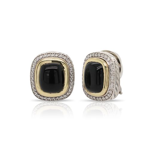 This pair of earrings by David Yurman is crafted from sterling silver and 18k yellow gold and features two black onyx surrounded by diamonds.