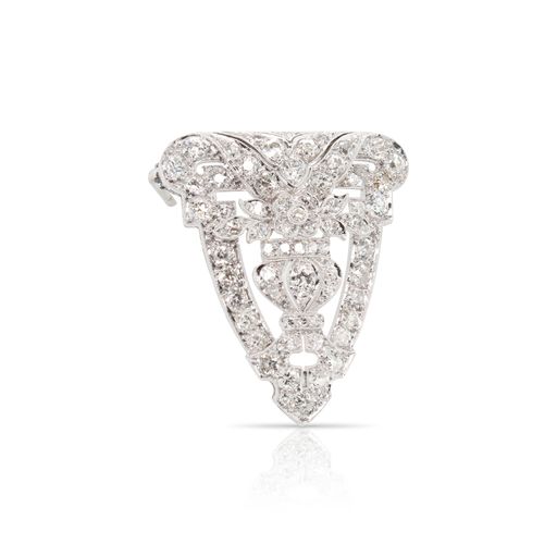 This art deco brooch is crafted from platinum and features 2.30 total carats of diamonds.