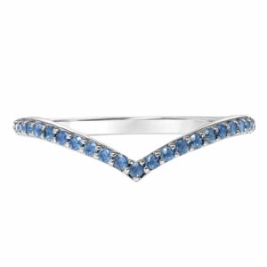 This ring by Goldman is crafted from 14k white gold and is a half round pave sapphire band.
