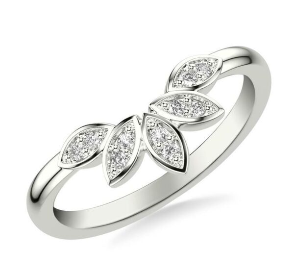 This ring by Goldman is crafted from 14k white gold and features 0.10 total carats of diamonds.