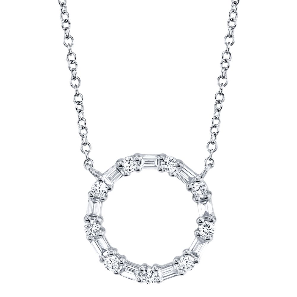 This necklace is crafted from 14k white gold and features 0.29 total carats of diamonds.