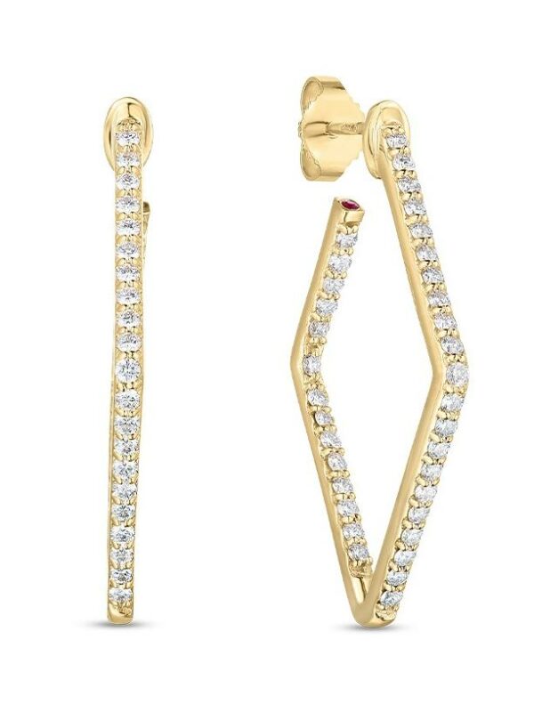 This pair of earrings by Roberto Coin is crafted from 18k yellow gold and features 0.84 total carats of diamonds.