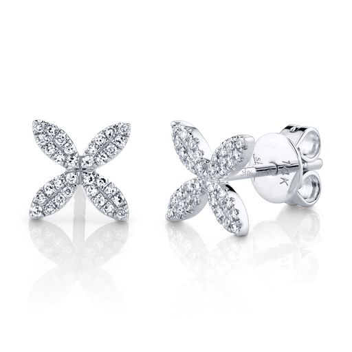 This pair of earrings is crafted from 14k white gold and features 0.16 total carats of diamonds.