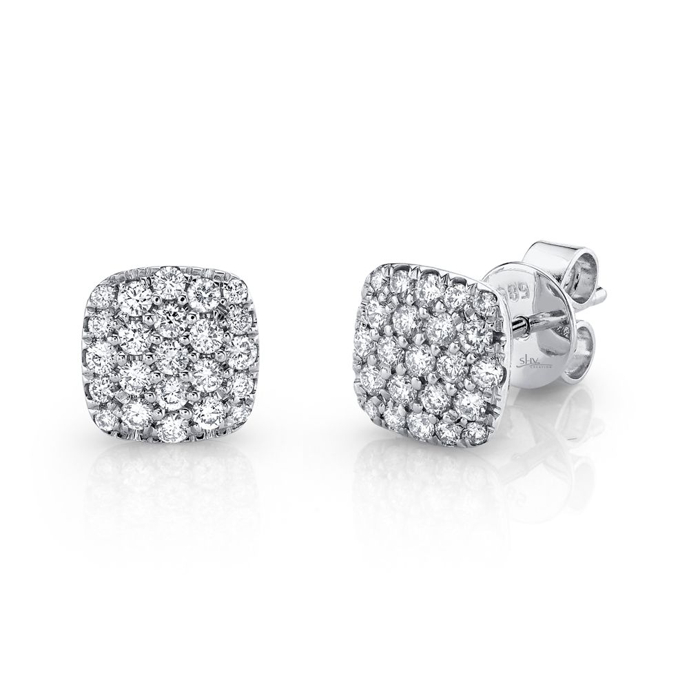 This pair of earrings is crafted from 14k white gold and features 0.50 total carats of diamonds.