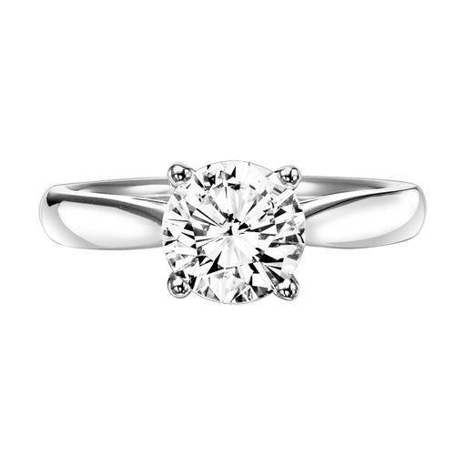 This engagement ring mounting by Goldman is crafted from 14k white gold and features a contemporary style. The center stone is chosen separately.