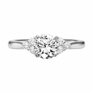This engagement ring mounting by Goldman is crafted from 14k white gold and features 0.21 total carats of diamonds. The center diamond is chosen separately.