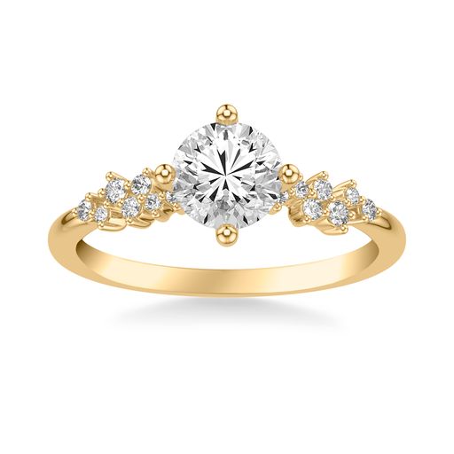 This engagement ring mounting by Goldman is crafted from 14k yellow gold and features 0.12 total carats of diamonds along the sides. The center diamond is chosen separately.