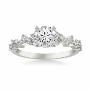 This engagement ring mounting by Goldman is crafted from 14k white gold and features 0.26 total carats of diamonds. The center diamond is chosen separately.
