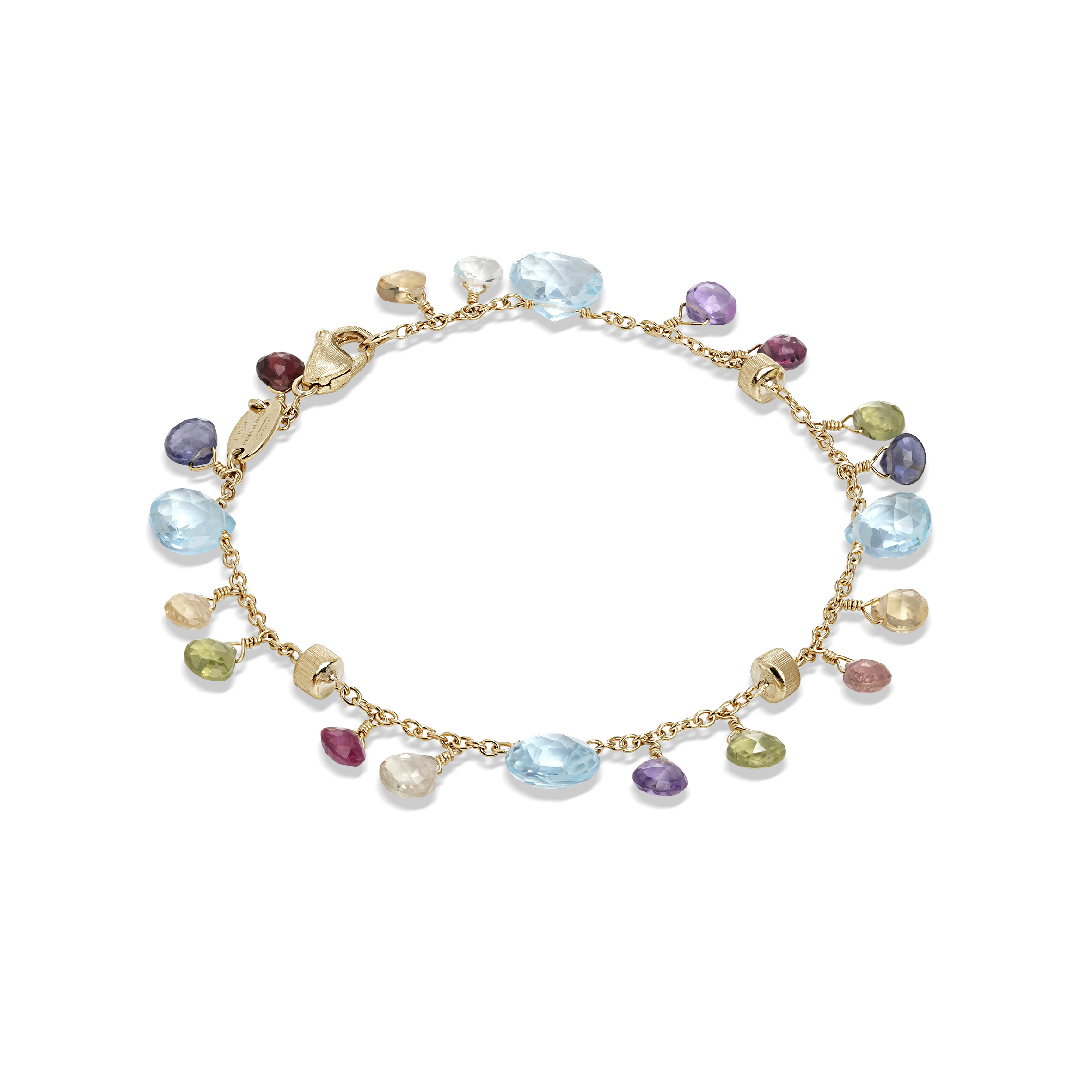 BB2584 MIX01T Y 02Marco Bicego Paradise Collection 18k Yellow Gold Blue Topaz and Mixed Gemstone Single Strand Bracelet