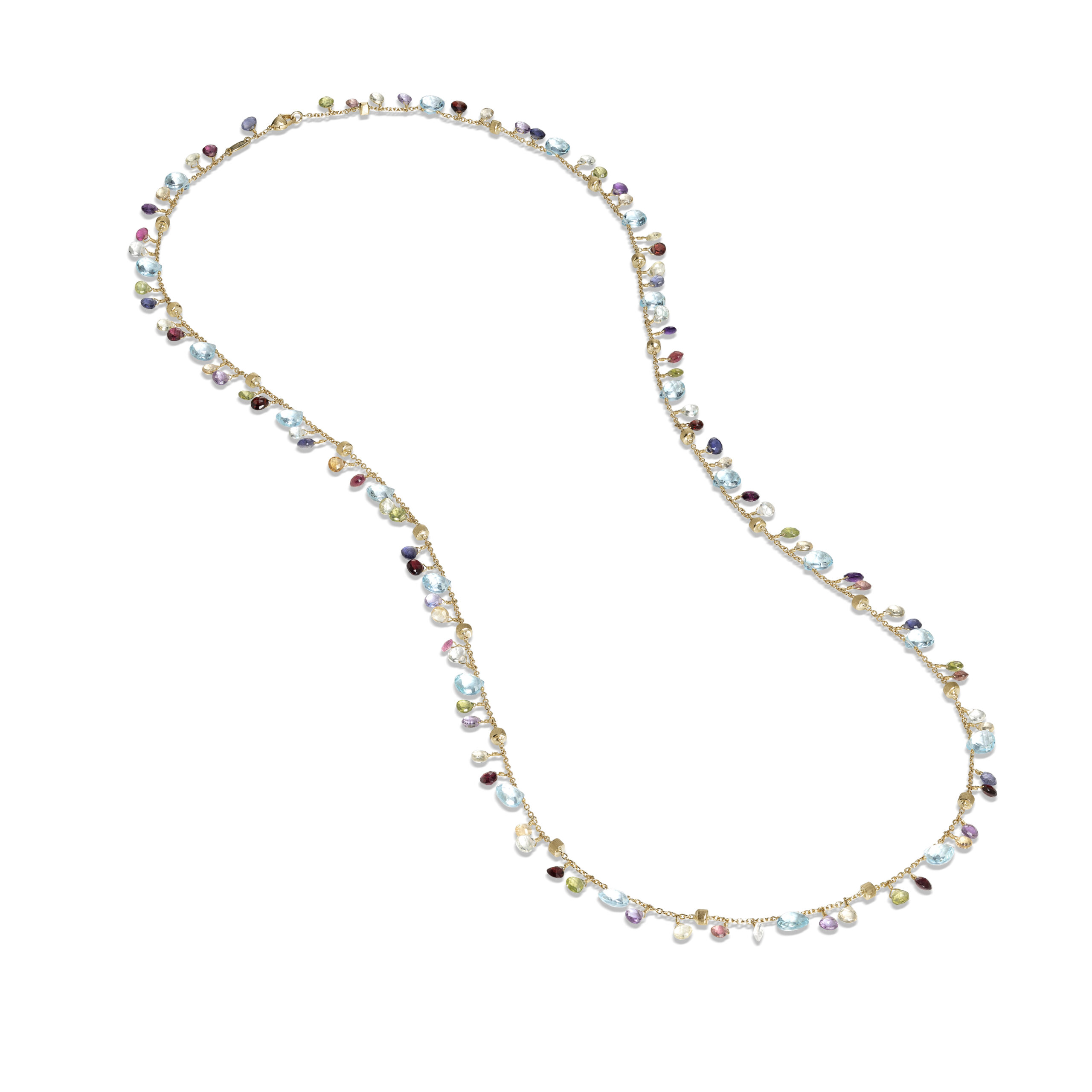 CB2585 MIX01T Y 02Marco Bicego Paradise Collection 18k Yellow Gold Blue Topaz and Mixed Gemstone Long Necklace