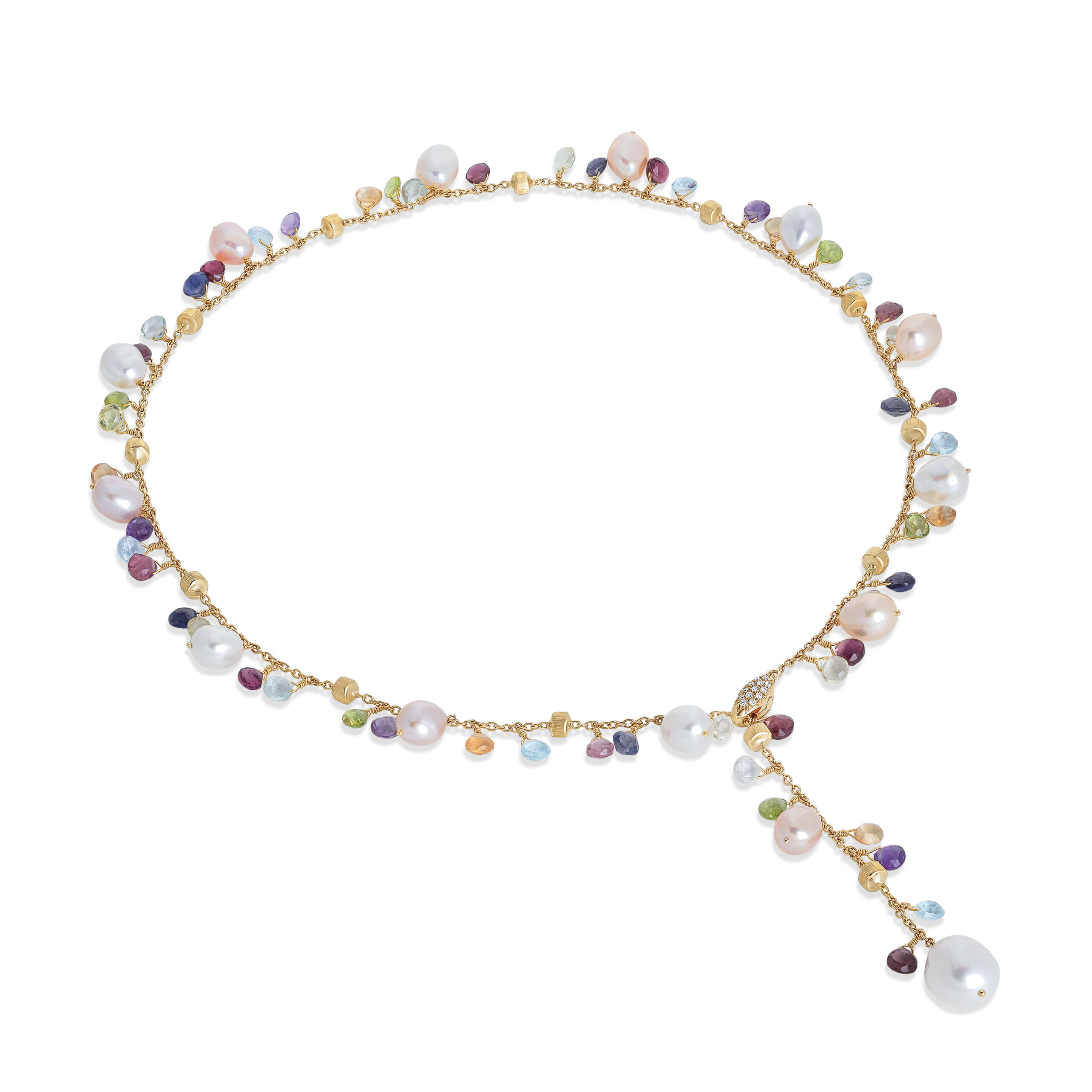 CB2586-B MIX114 Y 02Marco Bicego Paradise Collection 18k Yellow Gold Mixed Gemstone and Pearl Lariat Necklace