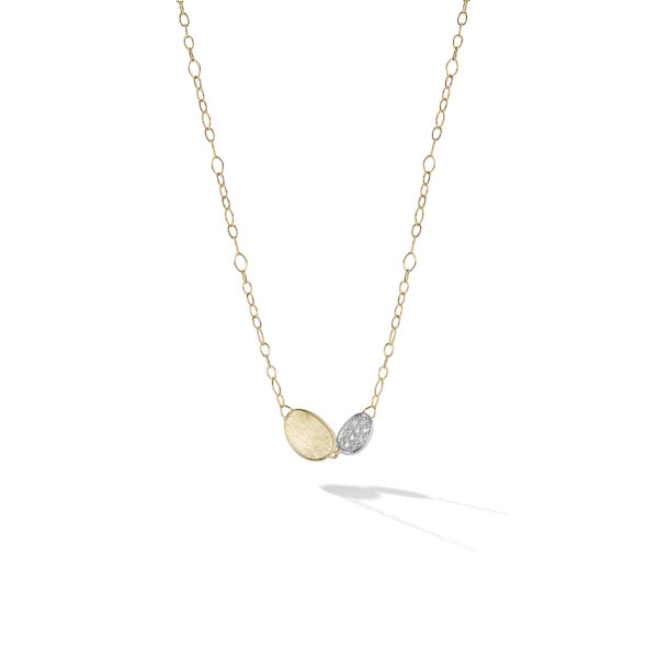 CB2591 B YW Q6Marco Bicego Lunaria Collection 18k Yellow Gold and Diamond Petite Double Leaf Necklace