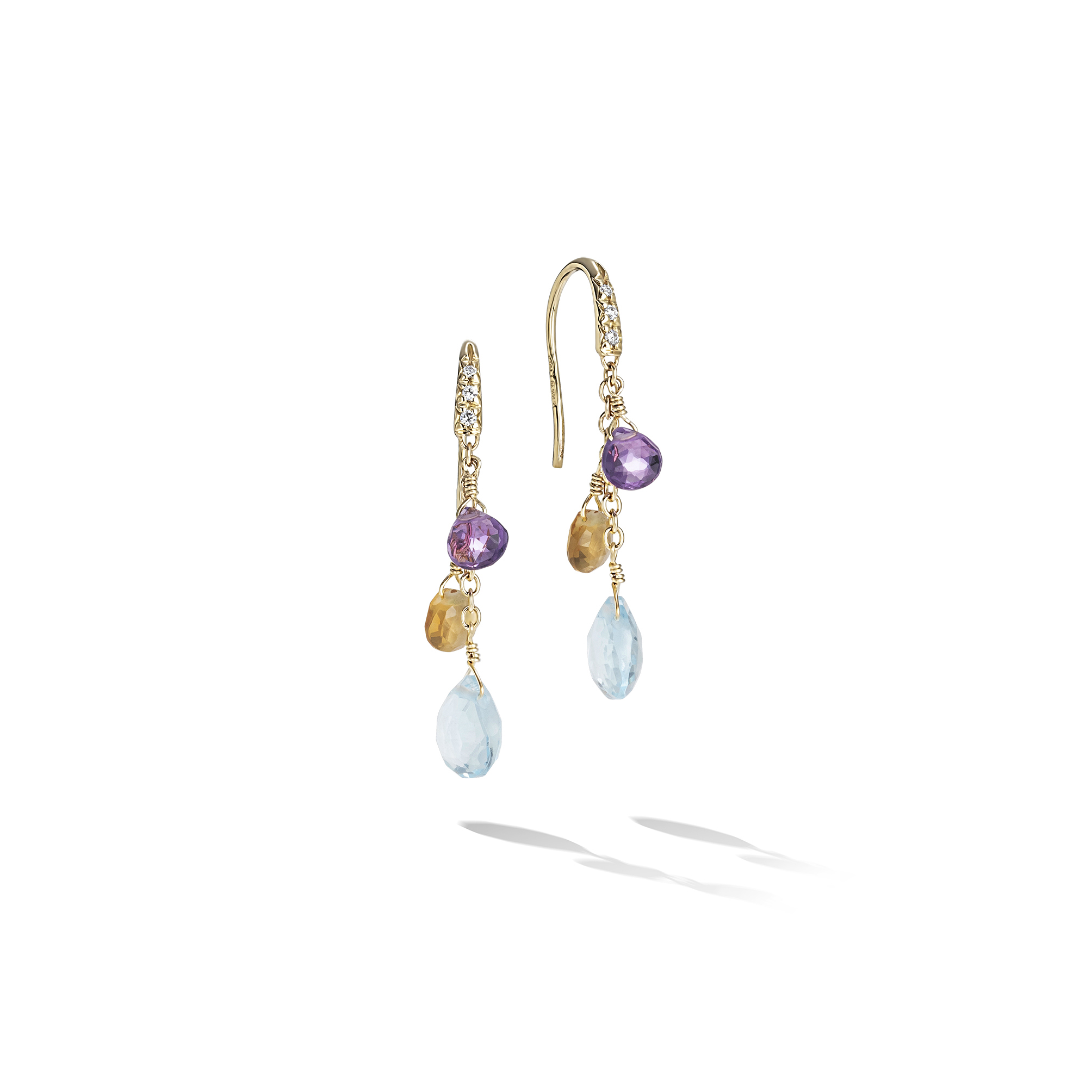 OB1742-AB MIX01T Y 02Marco Bicego Paradise Collection 18k Yellow Gold Diamond Topaz and Mixed Gemstone Short Drop Earrings