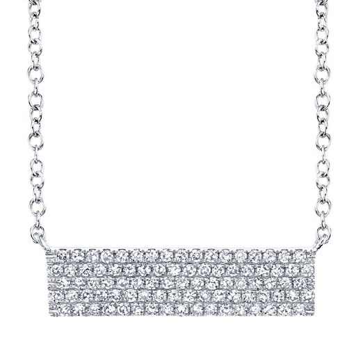 This necklace is crafted from 14k white gold and features 0.25 total carats of diamonds.