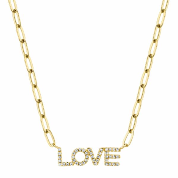 124585Diamond Love Paperclip Link Necklace