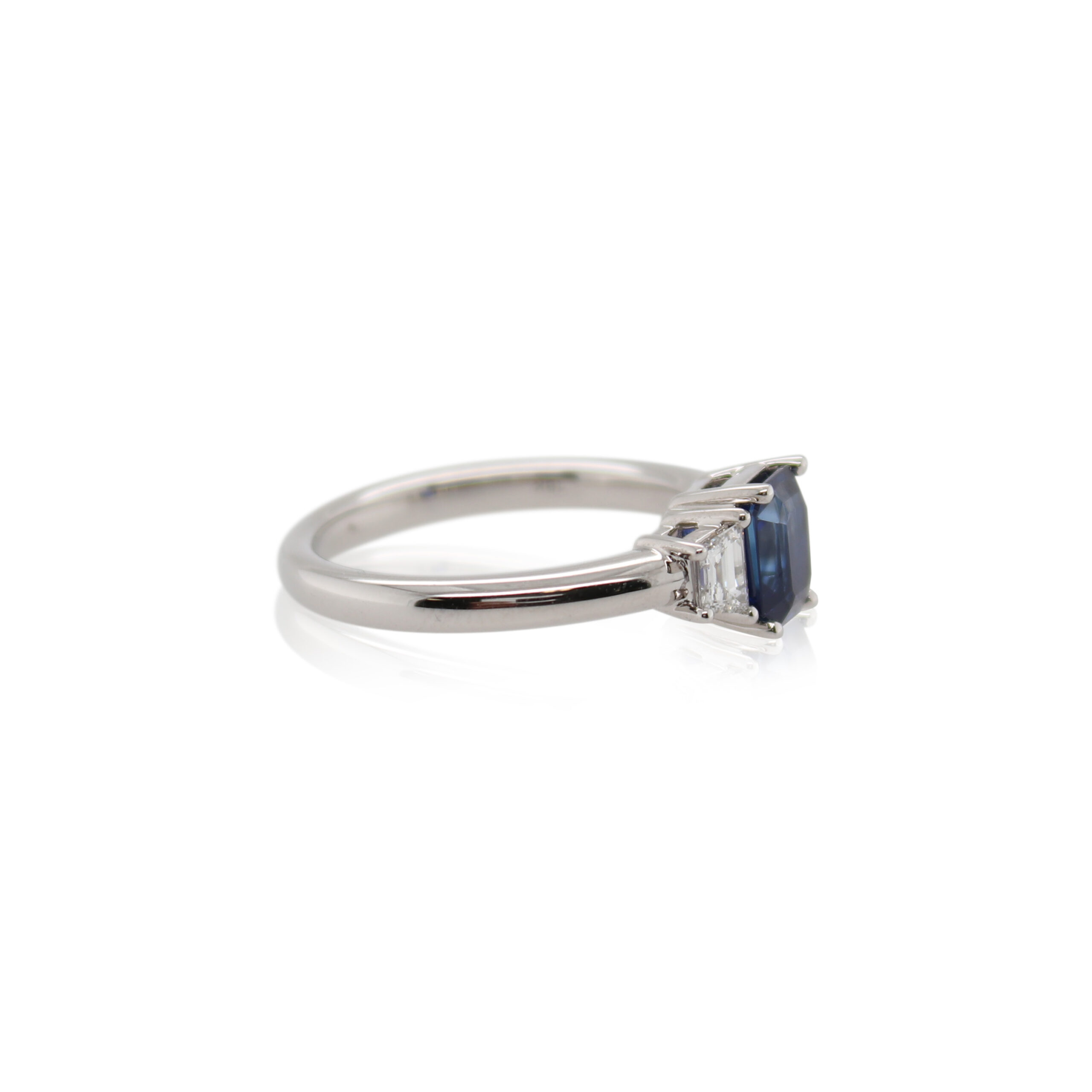 Emerald Cut Sapphire and Diamond Three Stone Ring - R.F. Moeller Jeweler