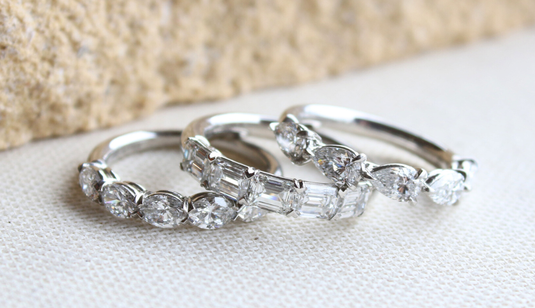 Wedding Ring Set. Sterling Silver Oval Engagement Ring. Art Deco Band. Full  Eternity Ring. Luxury Wedding Rings. Stacking Rings. 