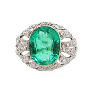 Platinum Oval Columbian Emerald and Diamond Ring