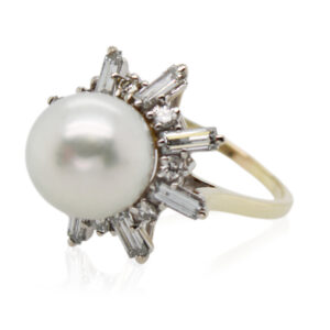 11mm Pearl and Diamond Starburst Ring