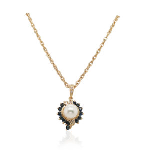 Yellow Gold Pearl, Sapphire, and Diamond Pendant