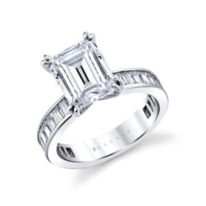 White Gold Mounting with Baguette Channel Set Diamond Sides