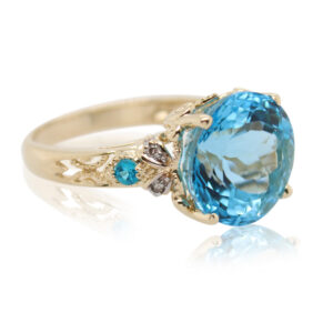 Round Blue Topaz and Diamond Accented Ring