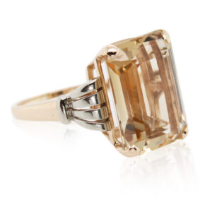 Emerald Cut Citrine Art Deco Ring